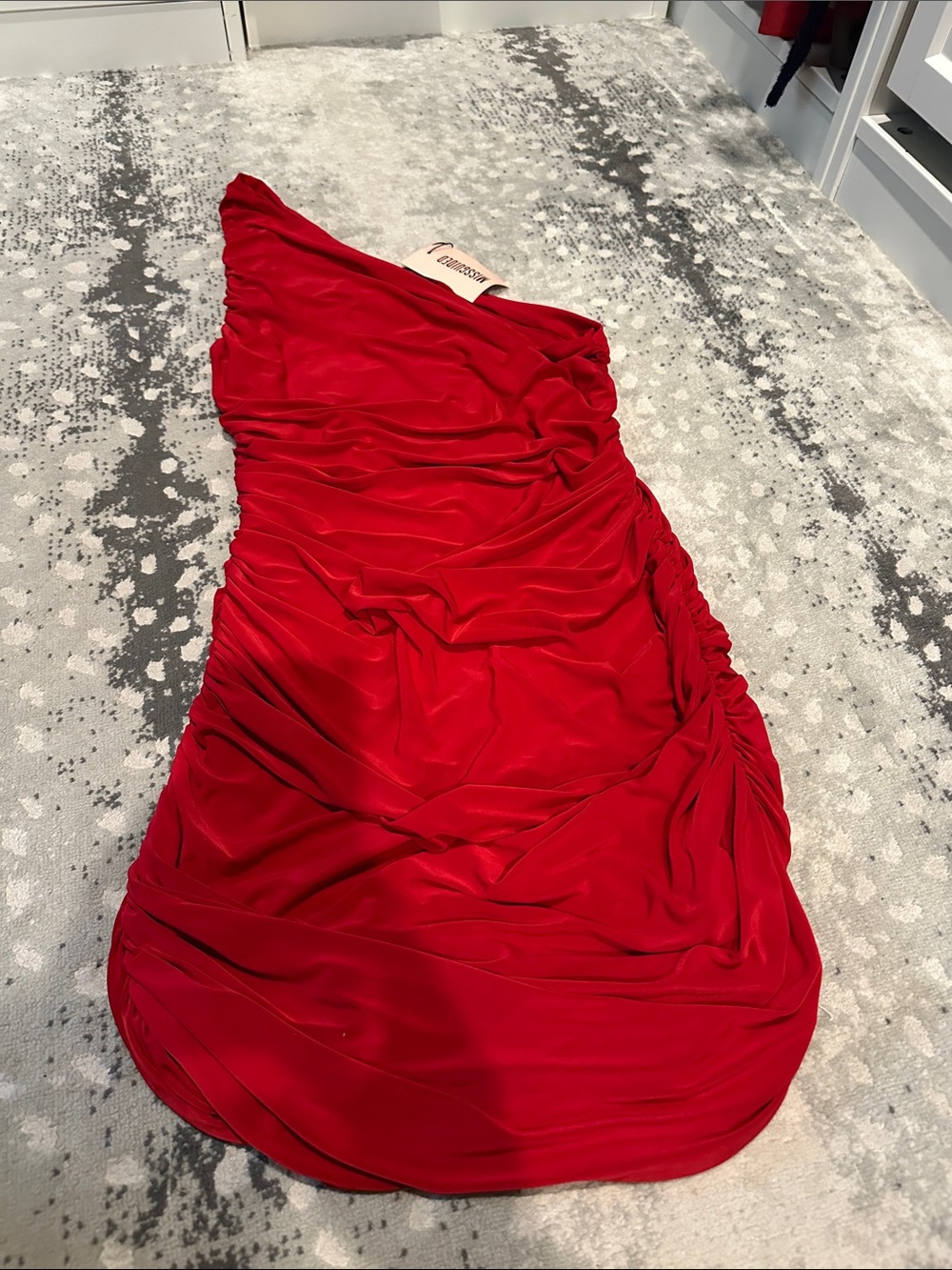 Missguided Red One-Shoulder Ruched Women's Dress